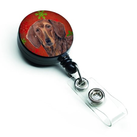 TEACHERS AID Dachshund Red & Green Snowflakes Holiday Christmas Retractable Badge Reel TE951055